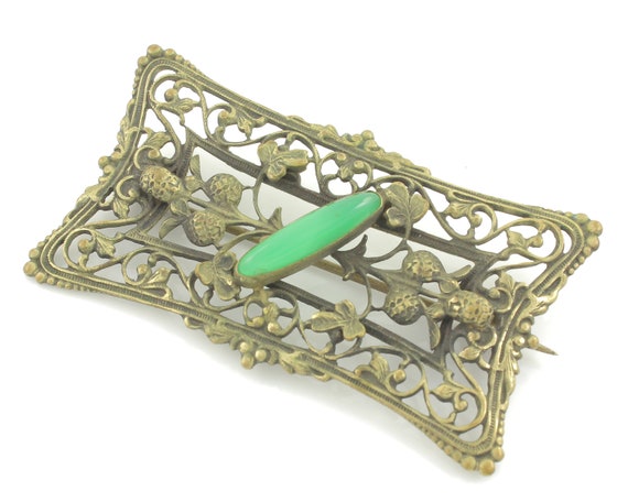 Victorian Clover Green Stone Sash Pin Brooch, Ant… - image 3