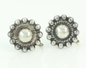 Vintage Sterling Domed Concho Earrings, Vintage 925 Silver Dome Earrings, 1940s Sterling Silver Earrings, Vintage Southwestern Jewelry