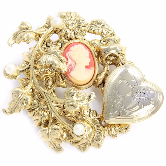 LOUIS VUITTON silver gold lockette hear zip pull floral charm safety pin  brooch at 1stDibs