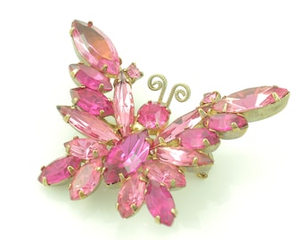 Vintage Juliana Butterfly Pink Rhinestone Brooch, 1960s Hot Pink Rhinestone Juliana Butterfly Pin, Verified D&E Juliana, Vintage Jewelry