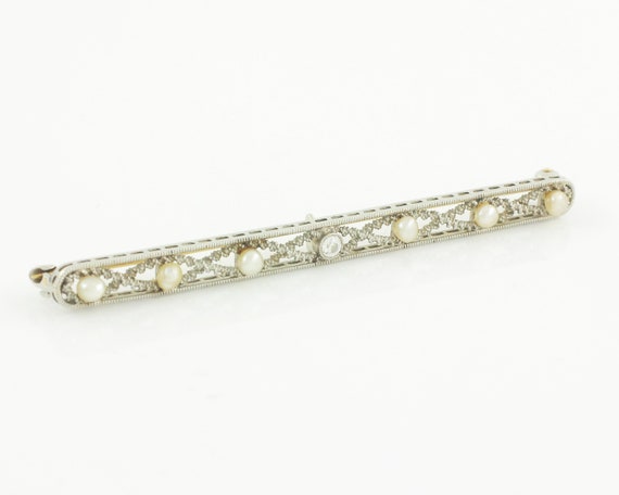 Edwardian Diamond Platinum Seed Pearl 14K Filigre… - image 3