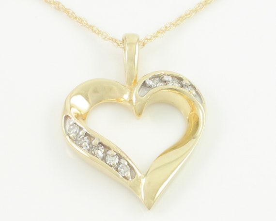 Vintage 14K Gold Diamond Heart Necklace 14K .10 CT Diamond - Etsy