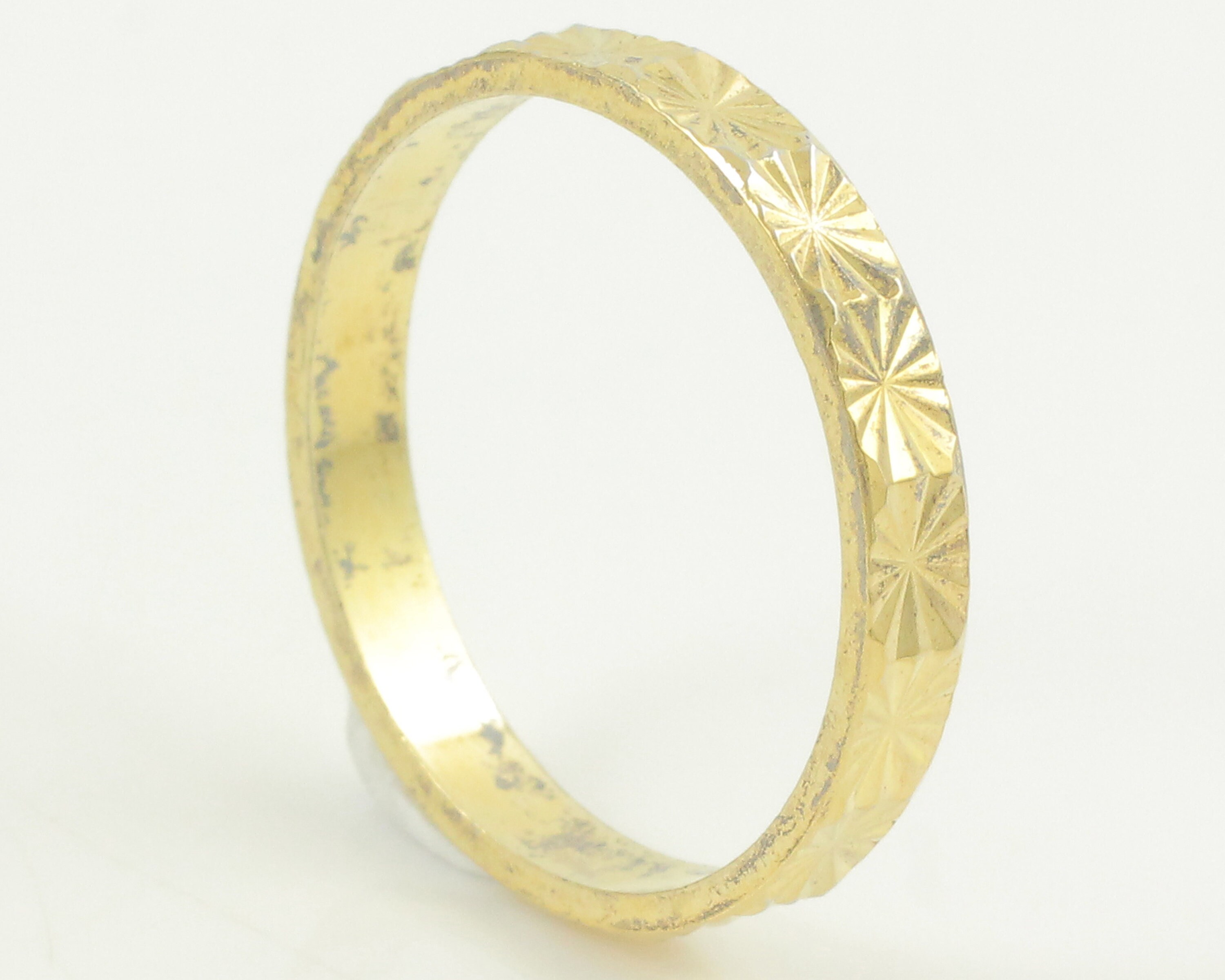 Silver Vermeil Wedding Band, Star Pattern 10K on 925 Band Ring, Vermeil