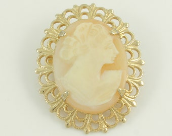 Vintage Coro Hand Carved Shell Cameo Brooch, Portrait of a Lady Shell Cameo Pin by Coro, 1930s Coro Cameo in Filigree Frame, Vintage Jewelry