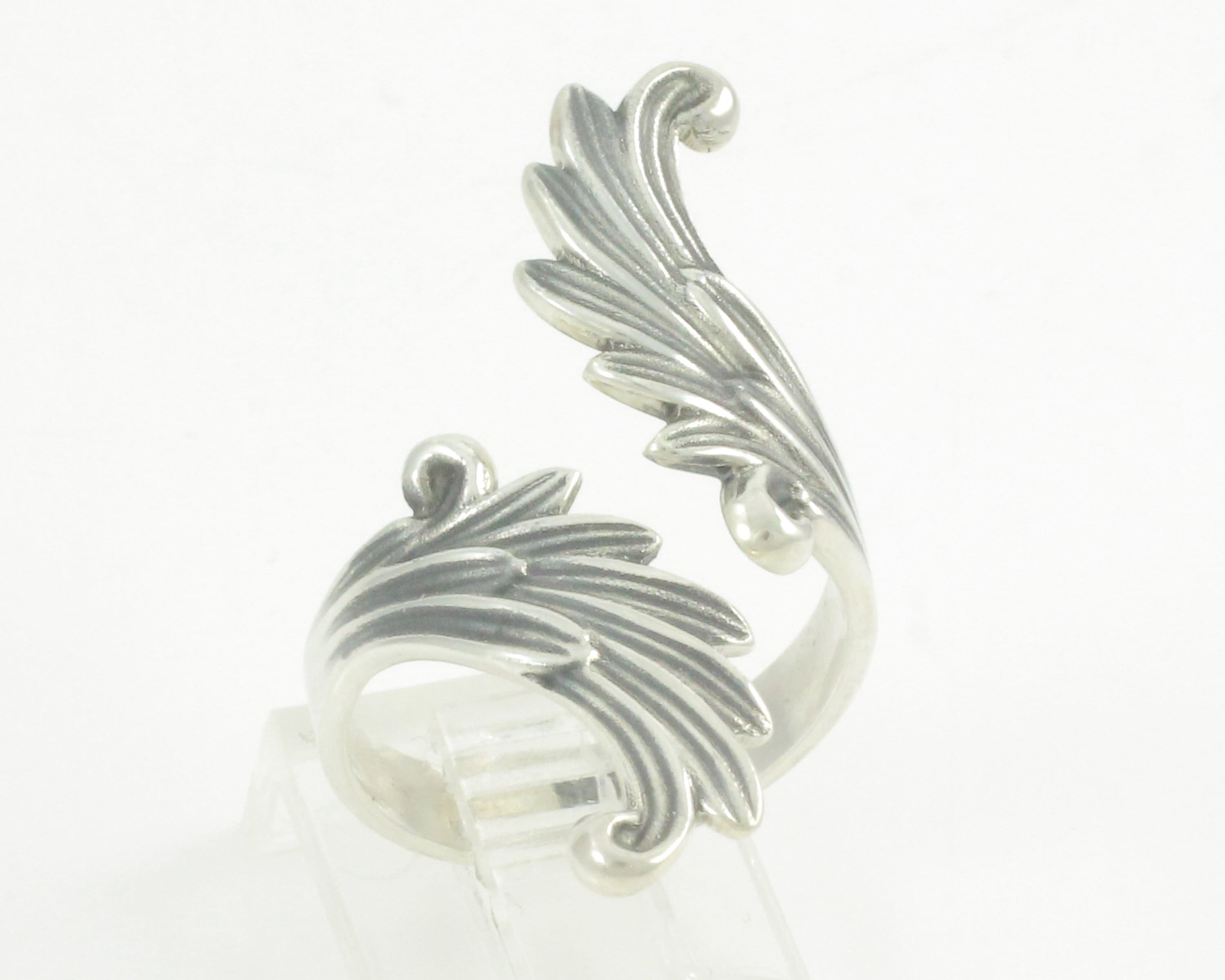 Vintage Sterling Silver Angel Wing Ring, Vintage 925 Feather