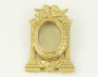 Vintage 1928 Jewelry Co. Cherub Locket Brooch, 1928 Brand Clear Front Locket Pendant, 1928 GoldTone Architectural Locket Pin,Vintage Jewelry