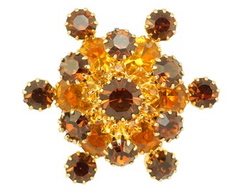 Vintage Topaz Root Beer Rhinestone Tiered Brooch, Vintage Topaz Rhinestone Starburst Pin, Boutonniere, Estate Jewelry, Vintage Jewelry