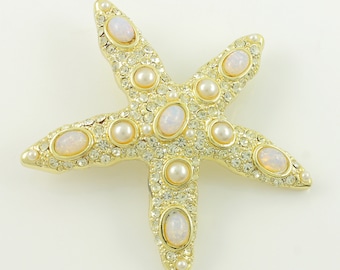 Vintage Danecraft Faux Opal Starfish Brooch, Swarovski Gold Tone Sea Star Pin, Vintage Swarovski Starfish Swan Mark, Vintage Jewelry