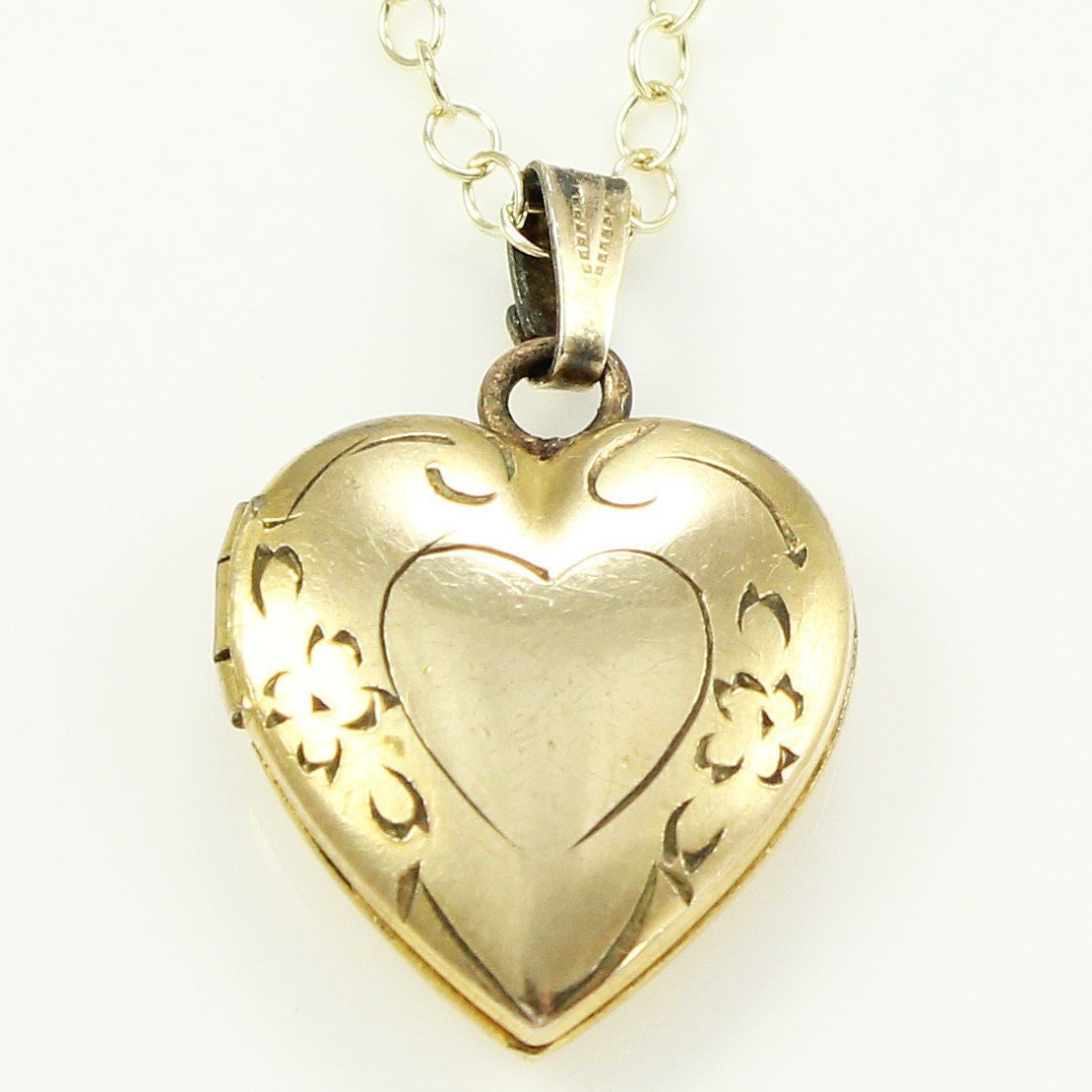 Vintage Engraved Floral 12K Gold Filled Love Heart Locket Pendant ...