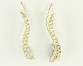 Vintage 14K Diamond Ear Pins Earrings Drop Dangle, 1980s 14K Gold .33 CT Diamond Ear Climbers Orogem, 14K Ear Climbers, Vintage Jewelry