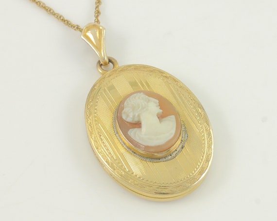 Vintage Gold Filled Cameo Locket Necklace, 1930s … - image 4