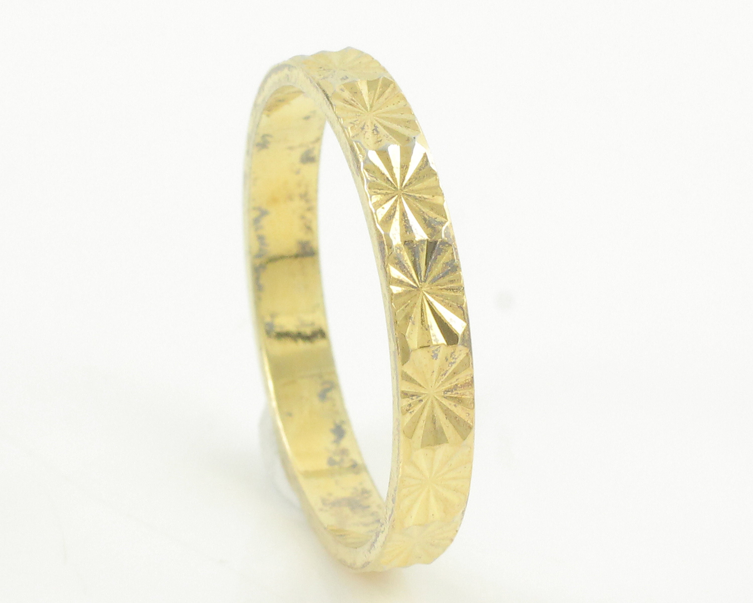 Silver Vermeil Wedding Band, Star Pattern 10K on 925 Band Ring, Vermeil