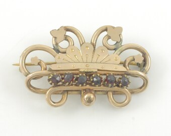 Victorian Bohemian Garnet Brooch, Rolled Gold Plate Garnet Brooch, Antique Garnet Pin c1880, Rose Cut Garnet C Clasp Brooch, Vintage Jewelry