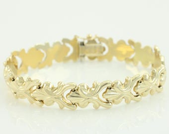 Vintage 14K Gold Fancy Foliate Link Bracelet, 14K Stacking Bracelet, Italian 14K Gold Milor Bracelet, 14K 6 3/4 in Bracelet, Vintage Jewelry
