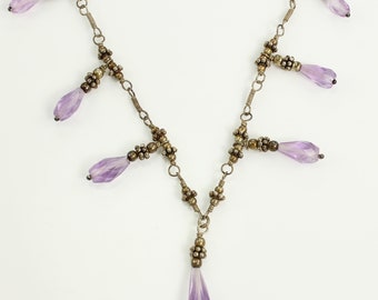 Vintage Sterling Silver Amethyst Briolette Necklace, 925 Silver Amethyst Dangle Necklace, Vintage Amethyst Collar 17 Inch Vintage Jewelry
