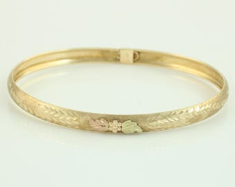 Vintage 10K Black Hills Gold Bangle Bracelet, 1980s 10K Bracelet, 10K Gold Flex Bangle, 7 1/4" Bangle 10K Black Hills Gold, Vintage Jewelry