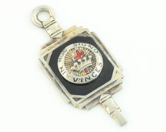Vintage Sterling Silver Enamel In Hoc Signo Vinces Charm, Vintage 925 Silver Enamel Knights Templar Charm, 925 Masonic Charm, Vintage Charm