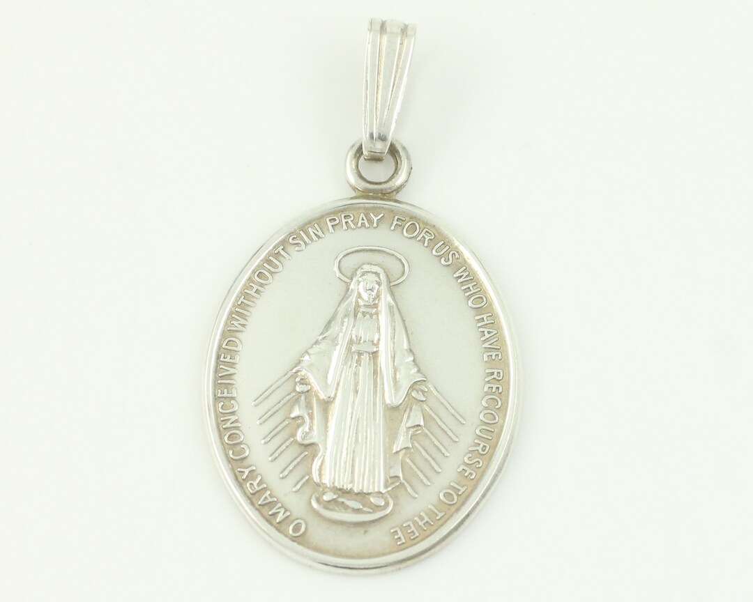 Vintage Sterling Silver Miraculous Medal Necklace, 925 Sterling Silver ...