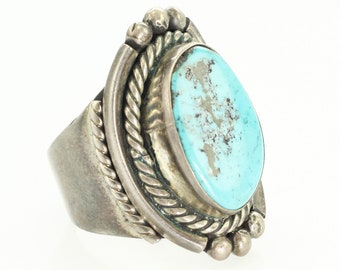 Mens Silver Turquoise Ring, Sterling Silver Turquoise Ring Size 11, New Old Stock, Southwestern Jewelry, Vintage Jewelry, Valentines Day