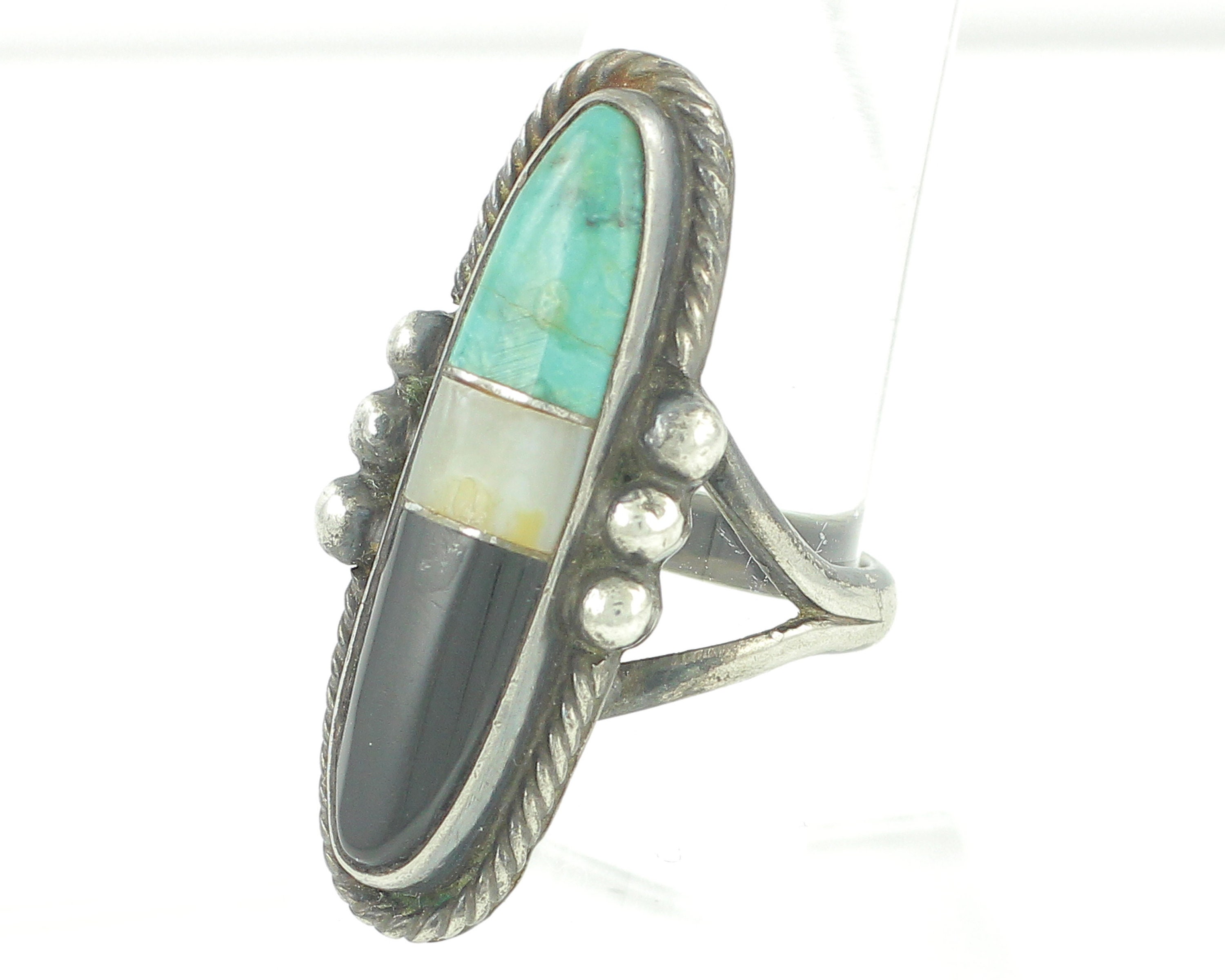 Vintage Turquoise Mother of Pearl Onyx Southwest Silver Ring - Sterling ...