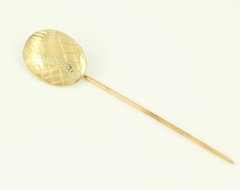 Vintage Engraved 14K Yellow Gold Stick Pin, Edwardian 14K Etched Oval Stick Pin, Antique 14k Oval Stick Pin, Vintage Jewelry, Vintage Pin