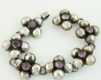 Vintage Mexican Sterling Amethyst Bracelet, 1940s 925 Silver Amethyst Bracelet, Sterling Silver Mexico 6.5" Bracelet, Vintage Jewelry