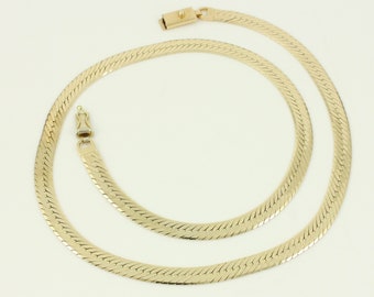 Vintage 14K Bevel Edge Herringbone Necklace, 14K Gold 18" Wide Herringbone Necklace, 1980s 14K Yellow Gold Necklace 17 gram, Vintage Jewelry