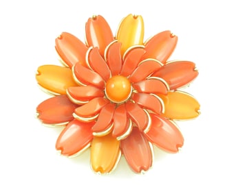 Vintage Lisner Thermoset Flower Brooch, Vintage Lisner Orange Thermoset Plastic Pin, Mid Century Plastic Pin,Estate Jewelry, Vintage Jewelry