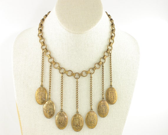 Art Deco Festoon Necklace with Oval Dangle Orname… - image 3