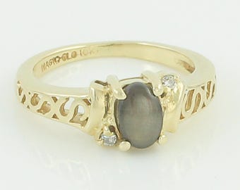 Vintage 10K Black Star Sapphire Diamond Ring, Magic-Glo 10K Black Star Sapphire Ring, 10K Natural Black Star Sapphire Ring, Vintage Jewelry