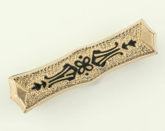 Antique Rolled Gold Taille D'epargne Enamel Bar Pin, Victorian Yellow Gold Plated Black Enamel Lace Pin, Dainty Brooch, Vintage Jewelry