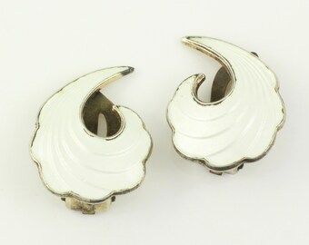 Vintage Modernist Arnold Scharning Sterling Silver White Enamel Earrings, 925 Guilloche Enamel Earrings A Scharning Norway, Vintage Jewelry