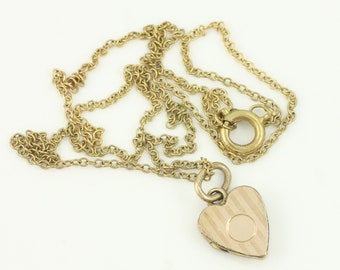 Vintage Tiny Gold Filled Engraved Heart Locket Necklace, 1940s 10K GF Tiny Heart Locket Necklace, Vintage Heart Locket, Vintage Jewelry