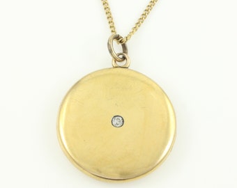Antique Gold Filled Diamond Round Locket Necklace, Victorian Monogrammed Round Locket Chain, Antique Locket, Vintage Locket, Vintage Jewelry
