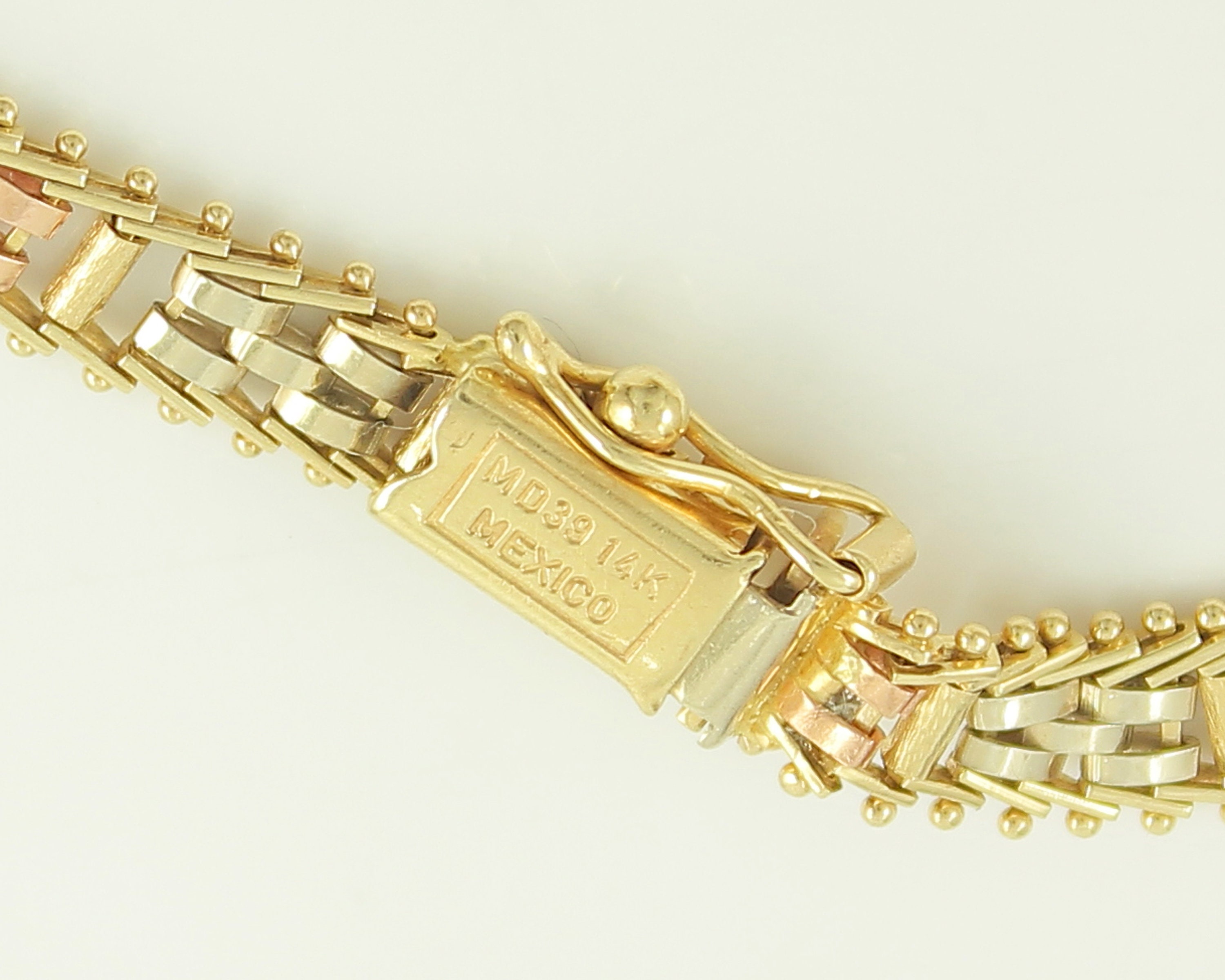 Vintage 14K TriColor Gold Brick Weave Chain Bracelet, 80s Vintage 14K TriColor Gold Brick Weave Chain Bracelet, 80s