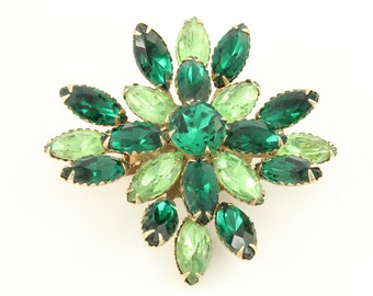 Vintage Green Rhinestone Brooch, Vintage Two Tone Green Marquise Rhinestone Pin, Vintage Rhinestone Pin, Estate Jewelry, Vintage Jewelry