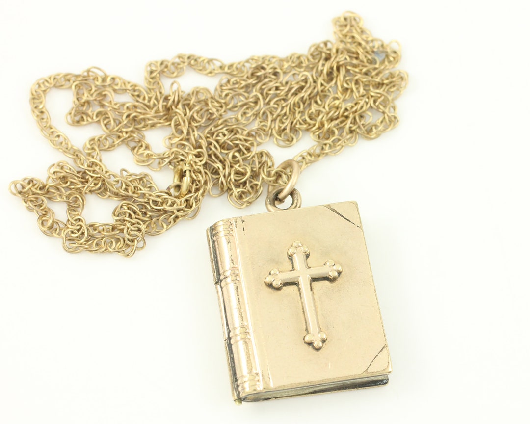 Vintage Gold Filled Bible Locket Necklace, Victorian Fisher Locket on ...