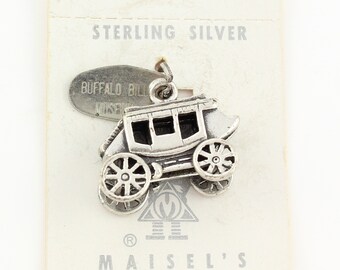 Vintage Sterling Silver Stage Coach Bracelet Charm, 3D 925 Stagecoach Charm Buffalo Bill Museum, Maisels Original Card, Vintage Jewelry