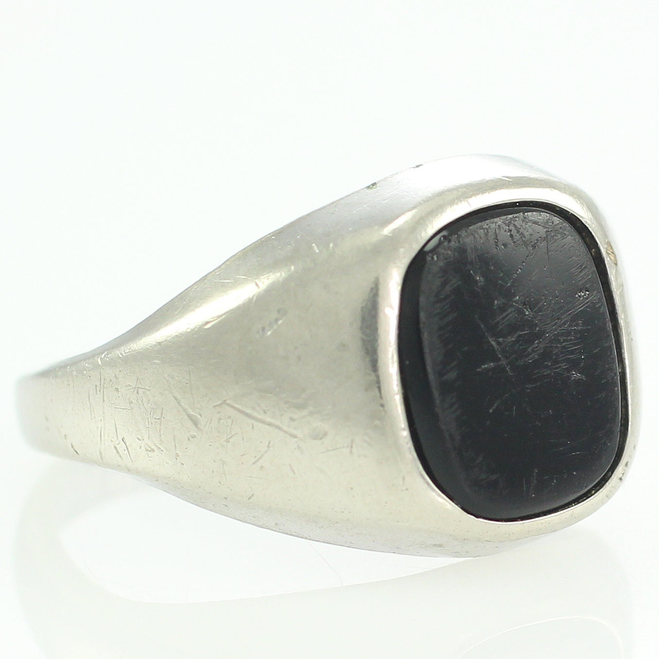 Vintage Signet Ring - Silver & Black Stone