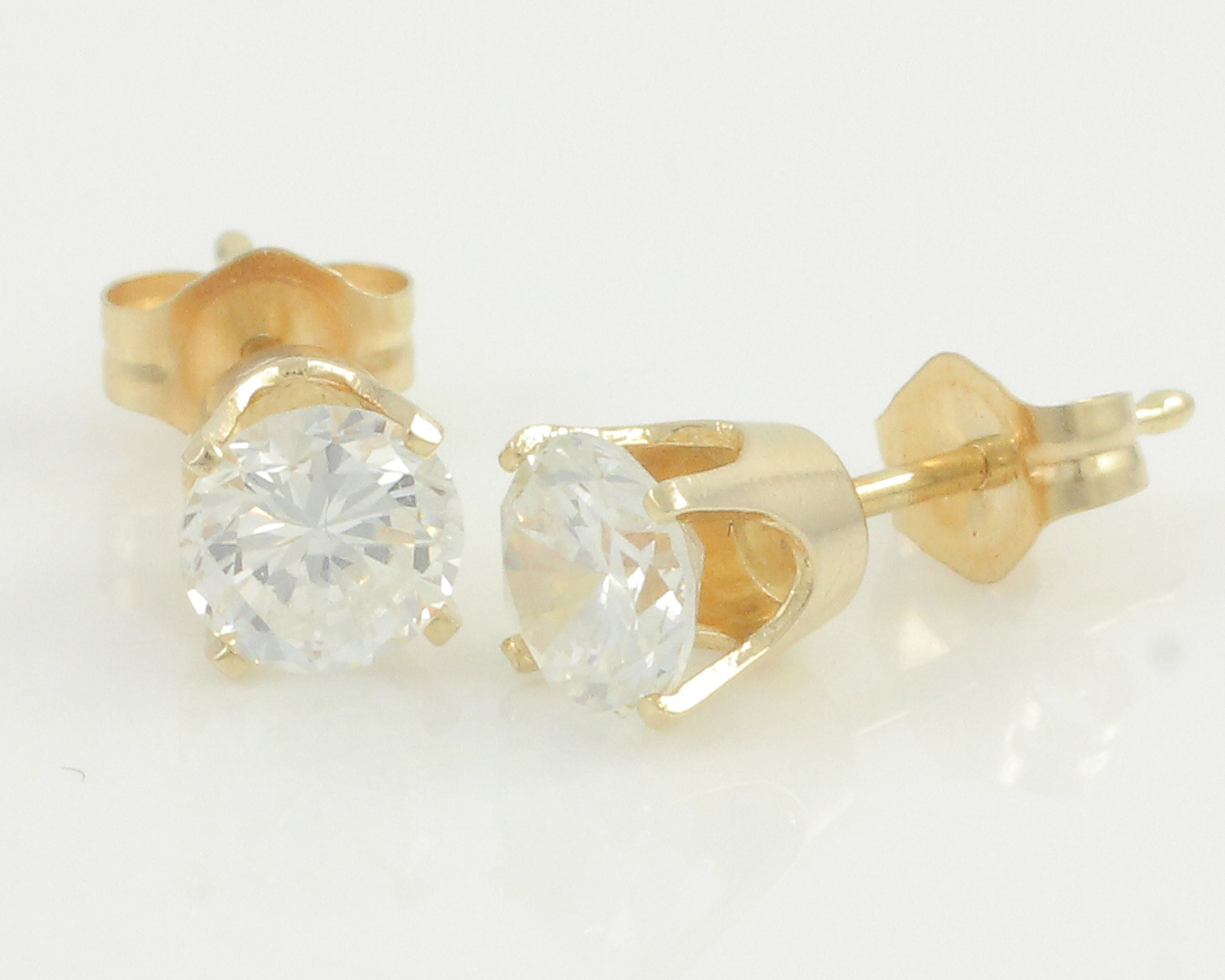 Vintage 14K Cubic Zirconia Stud Earrings, Vintage 14K Yellow CZ