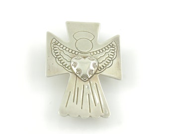 Vintage Carolyn Pollack Sterling Silver Angel Pin Pendant, Southwestern Angel Brooch 5.8g 925 Silver, Sterling Silver Cross, Vintage Jewelry