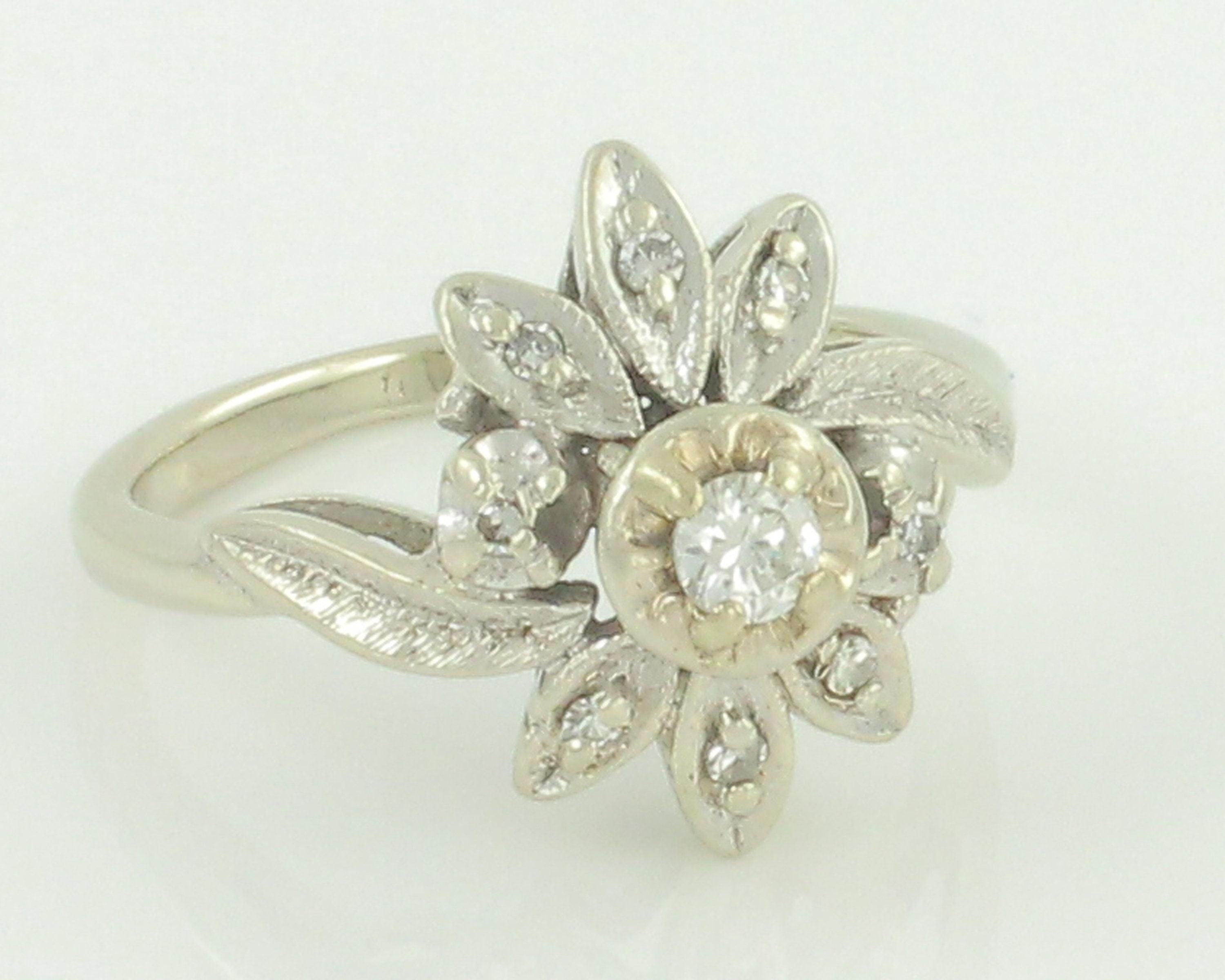 C. 1950 Vintage 1.60 ct. t.w. Diamond Flower Pin in 14kt White Gold