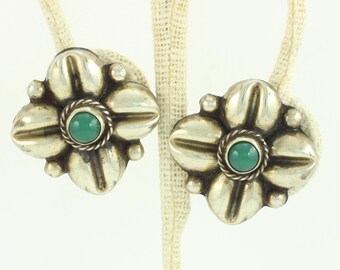 Vintage Mexican Sterling and Green Agate Earrings, Vintage Sterling Silver Coffee Bean Earrings, Mexico 925 Screw Earrings, Vintage Jewelry