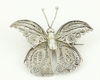 Vintage 3-D Butterfly Brooch in 800 Silver Filigree, Vintage Lacy Silver Butterfly Pin, Vintage Butterfly Pin,Vintage Jewelry,Estate Jewelry