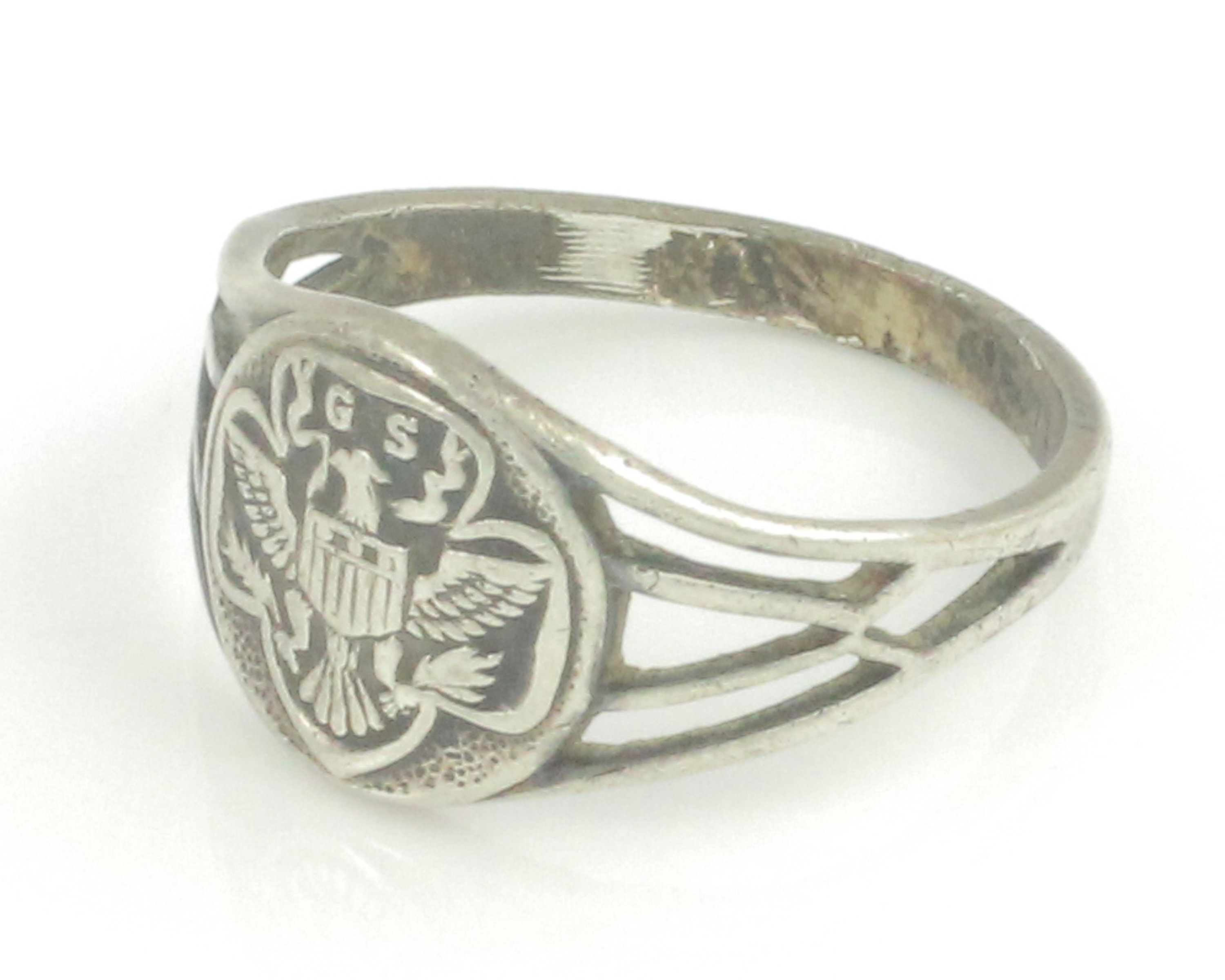Vintage Silver Girl Scout Ring Art Deco Sterling Silver Scouting
