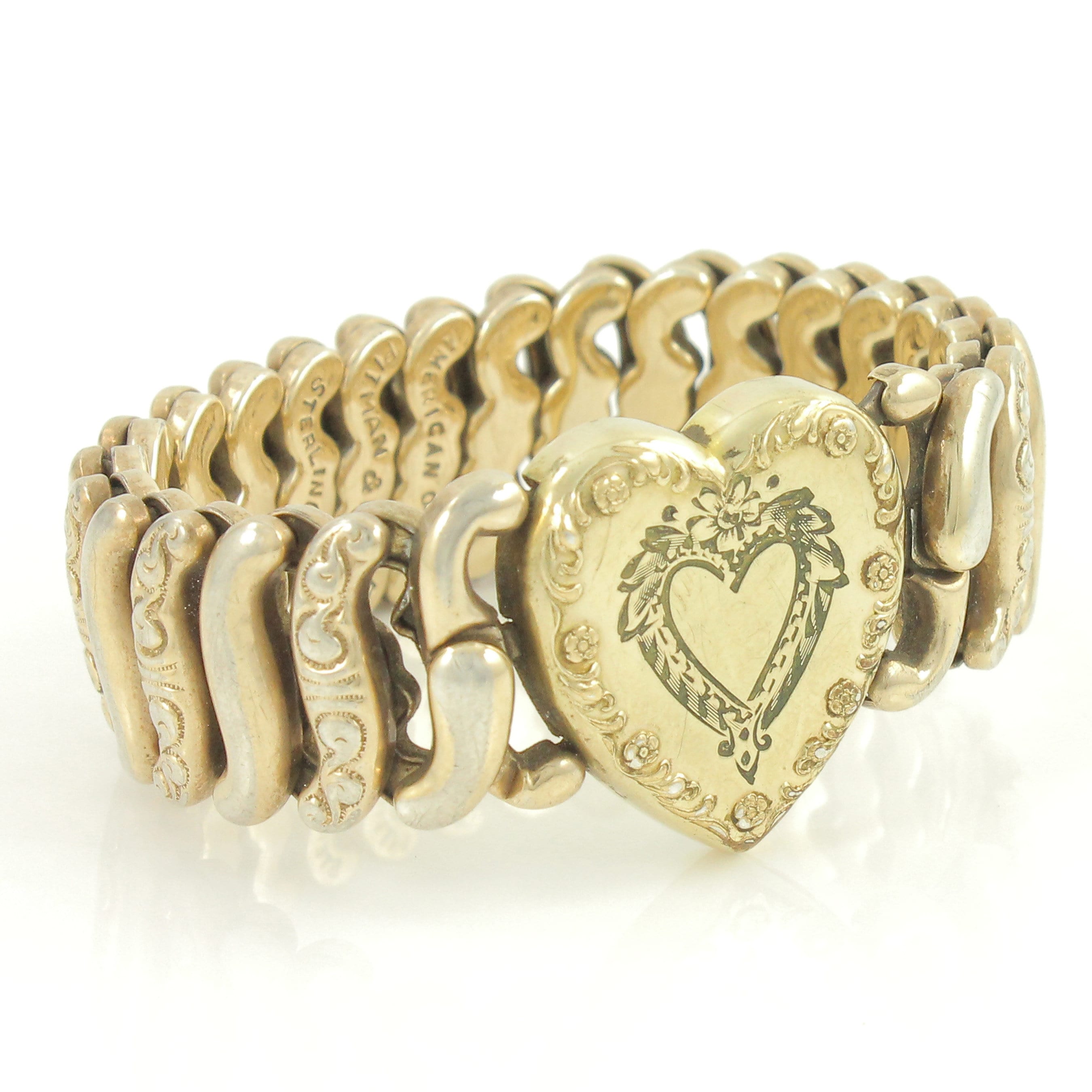 Vintage Sweetheart Bracelet WWII American Queen Sterling Base Heart Expansion Bracelet Pitman Keeler Sweetheart Jewelry Vintage Jewelry