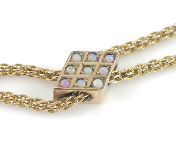 Antique Round Chain Victorian Opal Slide Charm Ne… - image 3