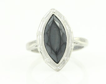 Vintage Sterling Marquise Black Onyx Ring, Vargas Bamboo Silver Onyx Ring, Size 6 925 Onyx Ring, 1950s Vargas 925 Onyx Ring, Vintage Jewelry