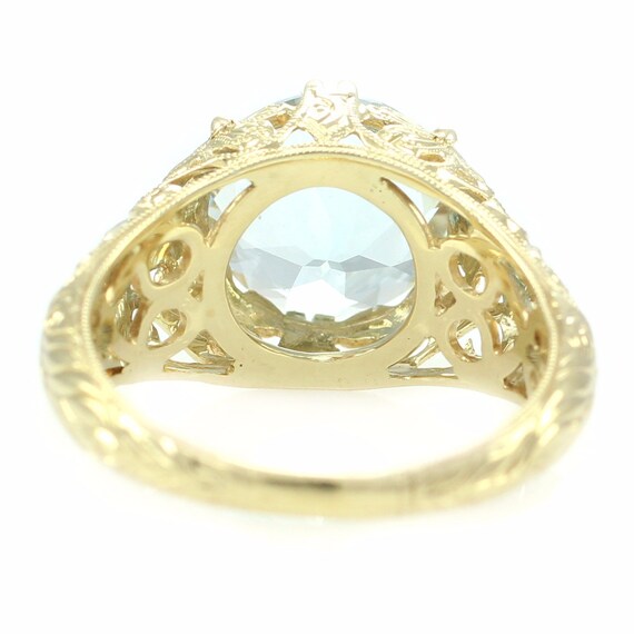 14K Aquamarine Floral Filigree Ring, 14K Aquamari… - image 4