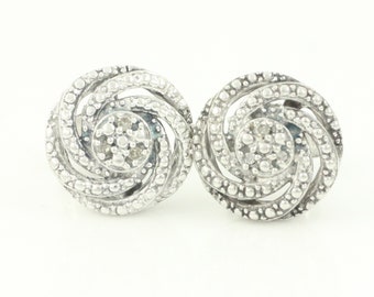 Vintage Diamond Silver Swirl Earrings, Vintage 925 Silver Diamond Stud Earrings, Sterling Silver Diamond Love Knot Earrings, Vintage Jewelry